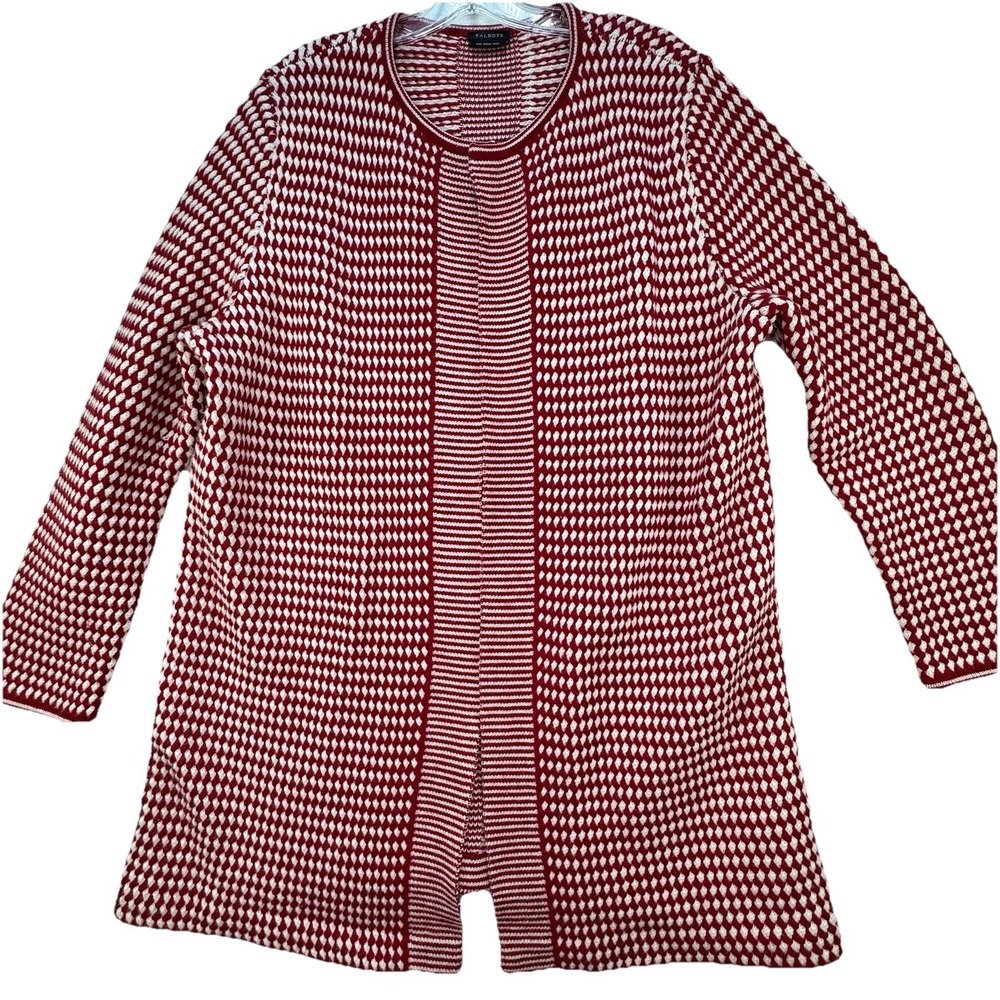 Talbots 100% Pure Merino Wool Women's Large Long Cardigan Sweater Holiday‎ Red